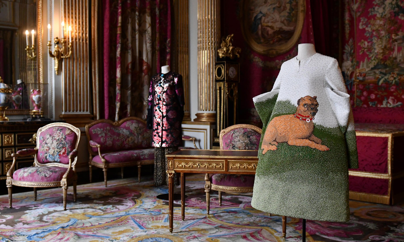 Dresses by Duro Olowu and Loewe on display in the Louvre’s Decorative Arts Department.